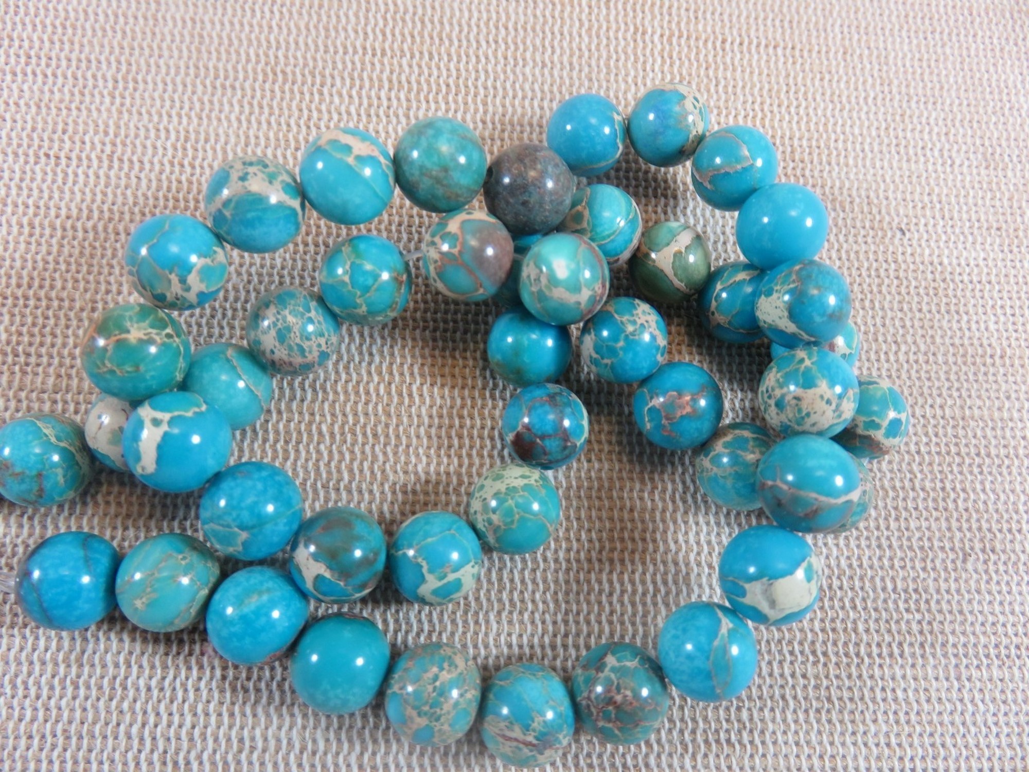 Perles Jaspe bleu 8mm ronde effet sédiment marin - lot de 10 pierre de gemme