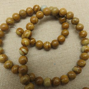 Perles effet bois 6mm pierre naturelle de gemme – lot de 10