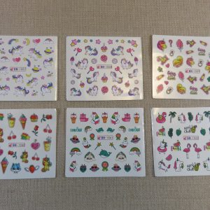 Stickers d’ongle nails-art licorne cœur gâteaux décalcomanie – 6pcs