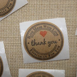 Étiquettes autocollante thank you Hand Made with love stickers rond 25mm – lot de 25