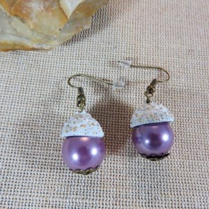 Boucles d’oreille chapeau de gland avec perle violette, bijoux femme