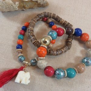 Bracelet manchette arc-en-ciel éléphant et perles – bracelets bohème bijoux femme