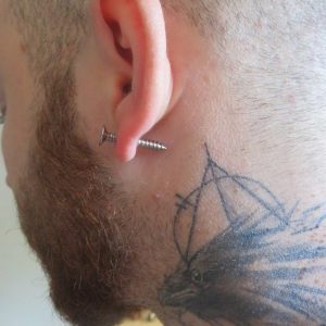 Boucles d’oreille vis argenté double face – puces punk bijoux femme ou homme