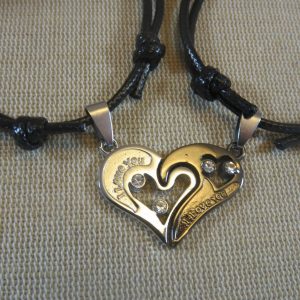 Bracelet de couple Cœur argenté et gunmétal – bijoux d’amitié Femme et Homme