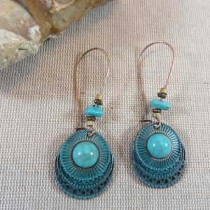 Boucles d’oreille ethnique cabochon bleu turquoise bijoux pour femme