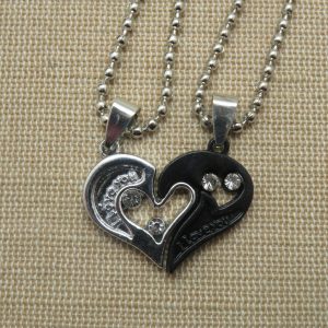Collier de couple cœur yin yang argenté noir – cadeaux bijoux de couple