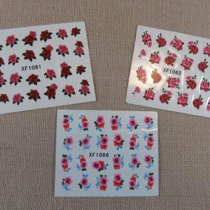3 Nail-Art Stickers d’ongle fleur – Ensemble de 3 planche d’étiquette décalcomanie par transfert d’eau – image autocollant décoration ongle