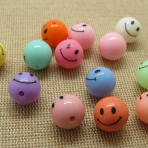 Perles Smile multicolore 12mm ronde en acrylique – lot de 20