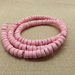 Perles rondelle rose heishi bois noix de coco 6mm – lot de 25