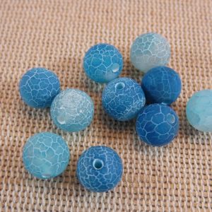 Perles Agate 8mm bleu givré ronde – lot de 10 Pierre de gemme