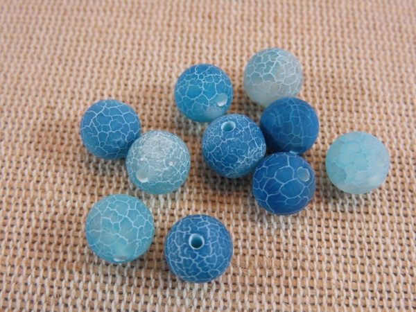 Perles Agate 8mm bleu givré ronde - lot de 10 Pierre de gemme