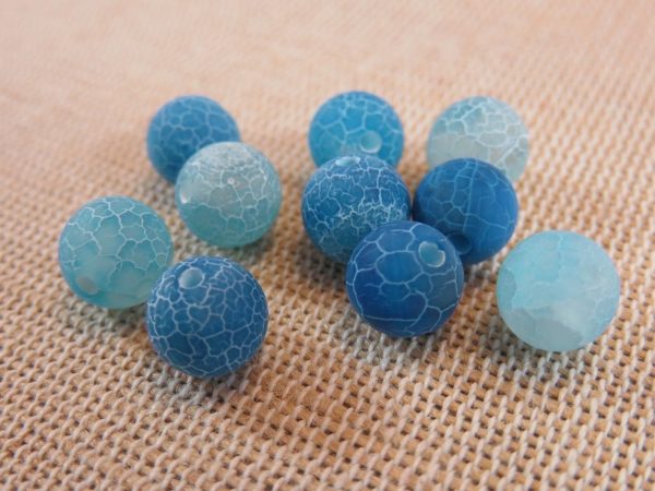 Perles Agate 8mm bleu givré ronde - lot de 10 Pierre de gemme