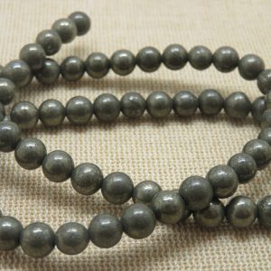 Perles Pyrite 6mm ronde pierre de gemme semi-précieuse – lot de 10