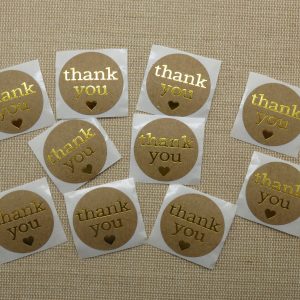 Étiquettes Thank You autocollante cœur doré – lot de 25 stickers rond 25mm
