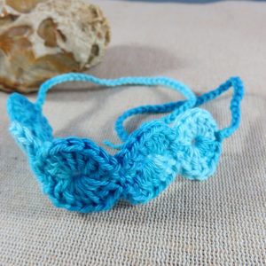 Bracelet de cheville bohème textile en coton bleu crocheté