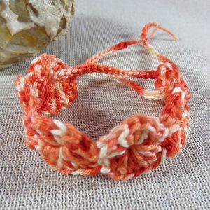 Bracelet de cheville bohème textile en coton orange crocheté
