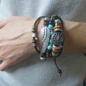 Bracelet Amérindien plume aile perles – bijoux mixte bohème