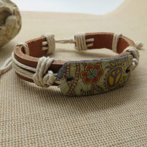 Bracelet hippie cuir peace & love – bijoux bohème cadeaux pour adolescent