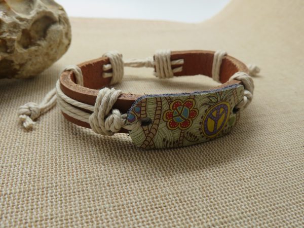 Bracelet hippie cuir peace & love - bijoux bohème cadeaux pour adolescent