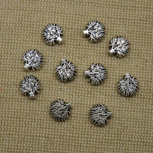 Perles arbre de vie argenté 8mm en métal – lot de 10