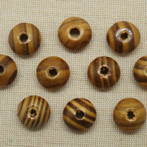 Perles en bois abaque UFO marron 16mm soucoupe – lot de 10