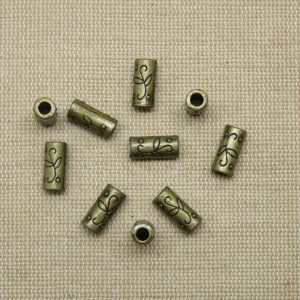 Perles colonne gravé fleur bronze 12mmx5mm – lot de 10
