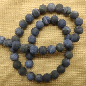 Perles Sodalite bleu mat 8mm ronde pierre de gemme – lot de 10