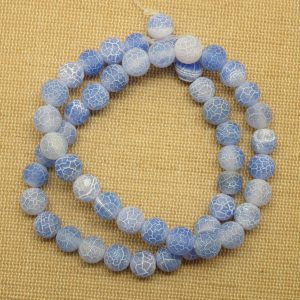 Perles Agate bleu givré 8mm ronde pierre de gemme – lot de 10