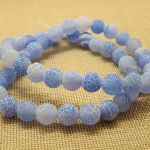 Perles Agate bleu givré 8mm ronde pierre de gemme – lot de 10