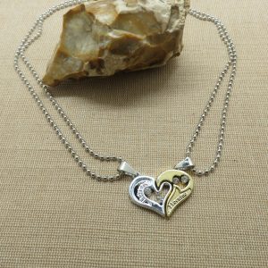 Collier cœur yin yang argenté doré – cadeaux bijoux de couple