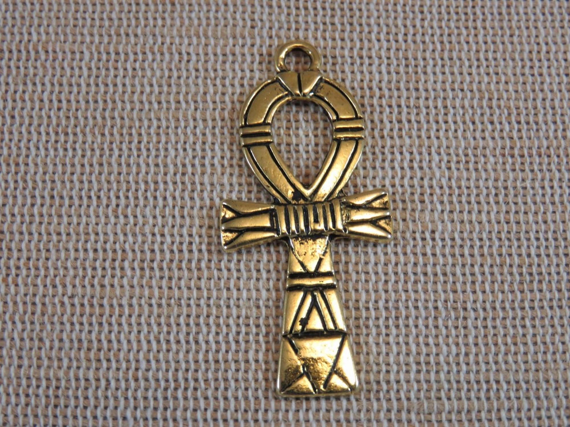 Pendentif croix Ankh doré, croix en métal, pendentifs 41mm, croix égyptienne, création collier, création bijoux DIY
