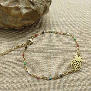 Bracelet ananas dorée et petite perles arc-en-ciel bijoux cadeaux Femme