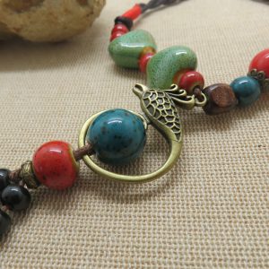 Bohème collier oiseau et perle céramique pour femme – cadeaux pour maman