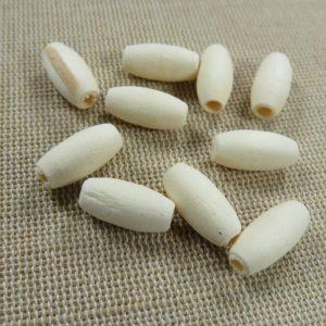 Perles tonneau en bois pin naturelle 15mmx7mm – lot de 15