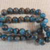 Perles Jaspe bleu or 8mm cloisonné ronde pierre de gemme lac marin - lot de 10
