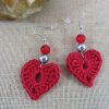 Boucles d'oreille cœur rouge crocheté bijoux textile femme