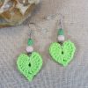 Boucles d'oreille cœur vert crocheté bijoux textile femme