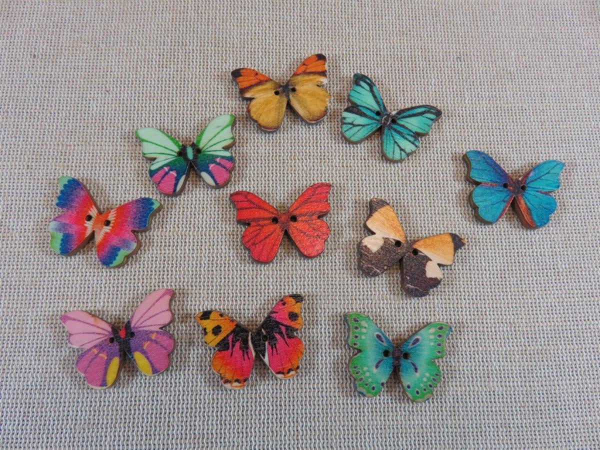 Boutons papillon bois multicolore, boutons de couture pour customisation, boutons scrapbooking, boutons de décoration, boutons nature