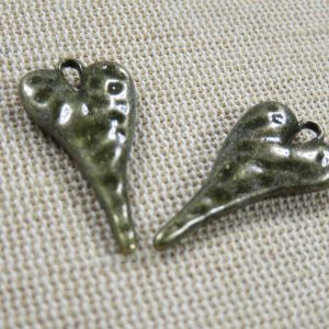 Pendentif cœur bronze martelé en métal plein 27mm – lot de 2