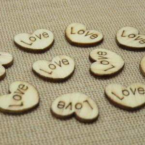 Cœur découpe en bois gravé Love 15mm cabochon scrapbooking – lot de 20