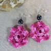 boucles d'oreille crocheté fleur rose - bijoux textile cadeaux femme