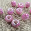 Perles ronde 10mm à gros trous en acrylique rose tacheté