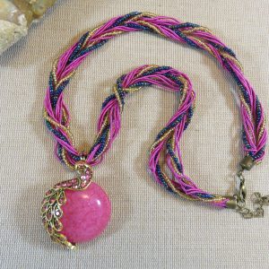 Collier lune rose paon bohème – cadeaux bijoux femme