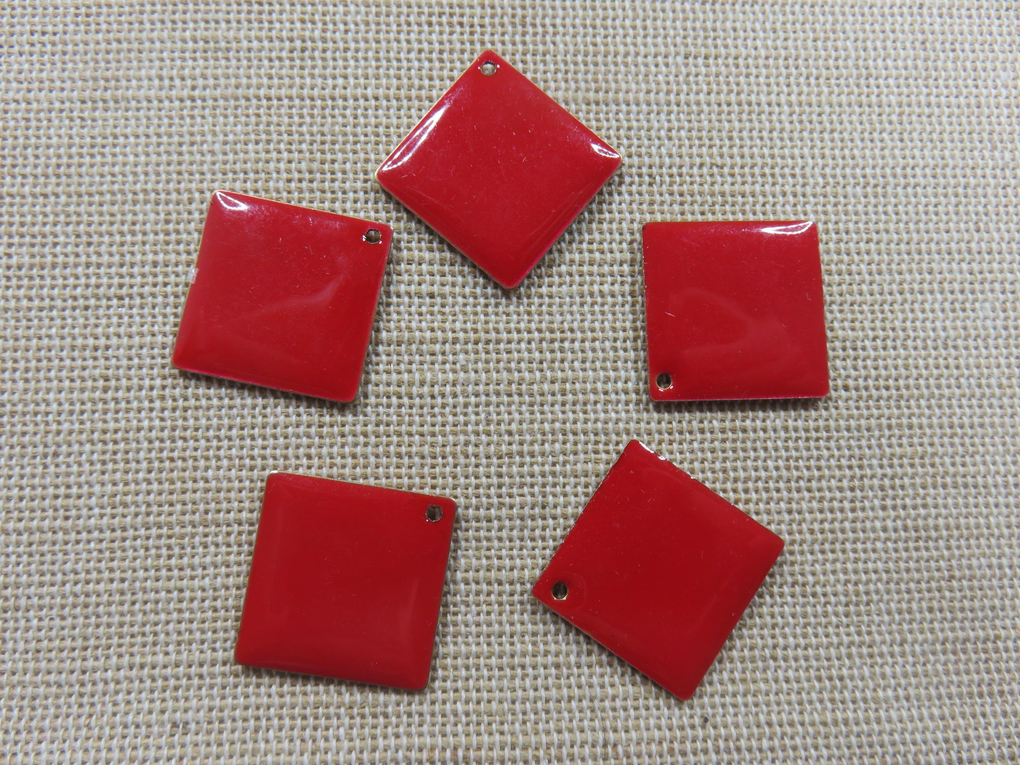 Breloques losange rouge, pendentifs losange sequin 24mm, pampille losange émaillé
