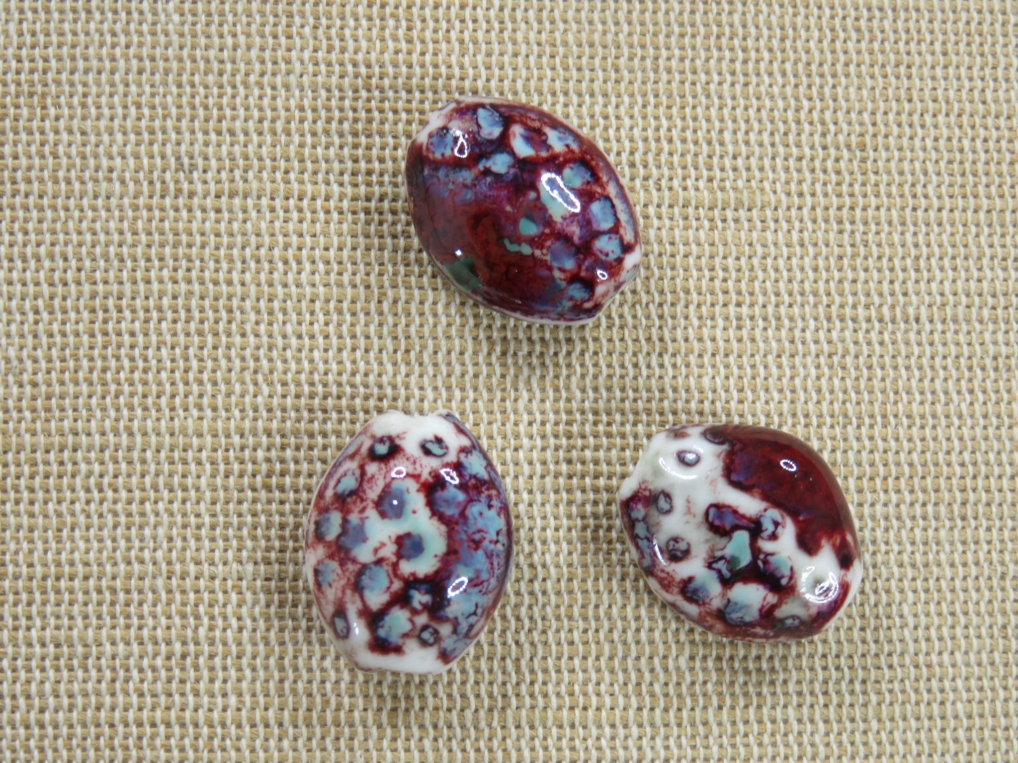 Perles en céramique ovale tacheté bleu rouge, perles ovale 19mm, grosse perles, création bijoux DIY