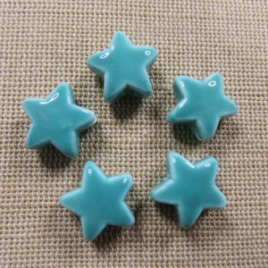 Perles étoile céramique vert d’eau 15mm – lot de 5