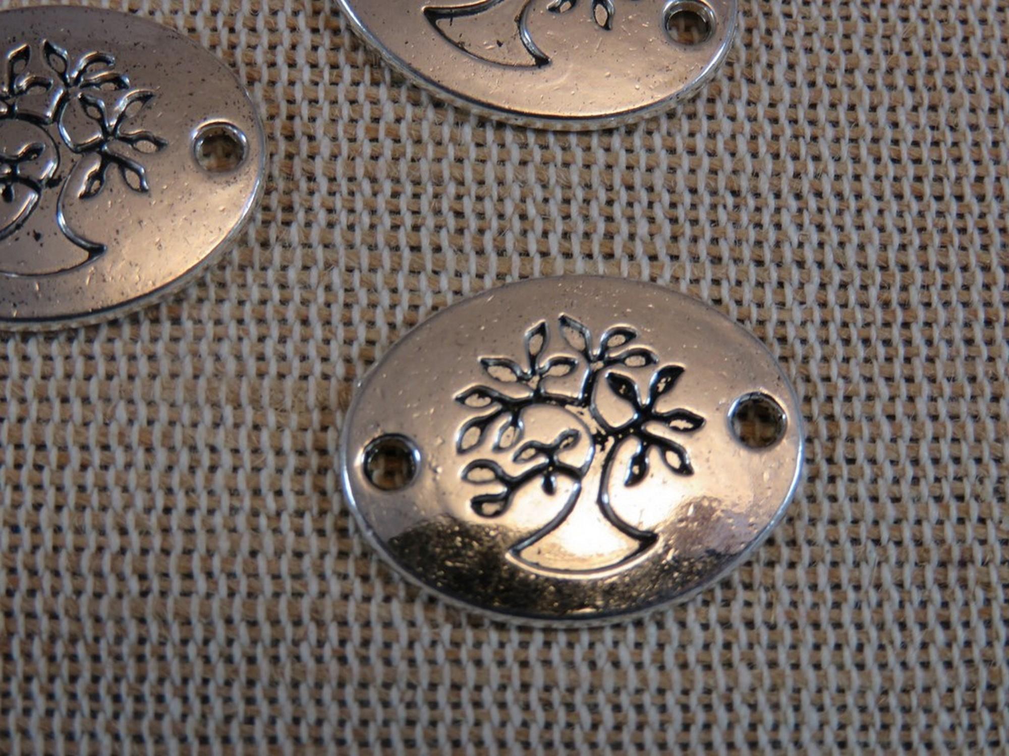 Pendentifs gravé arbre de vie, Connecteurs arbre de vie ovale pour bracelet, pendentifs arbre de vie argenté, fournitures bijoux