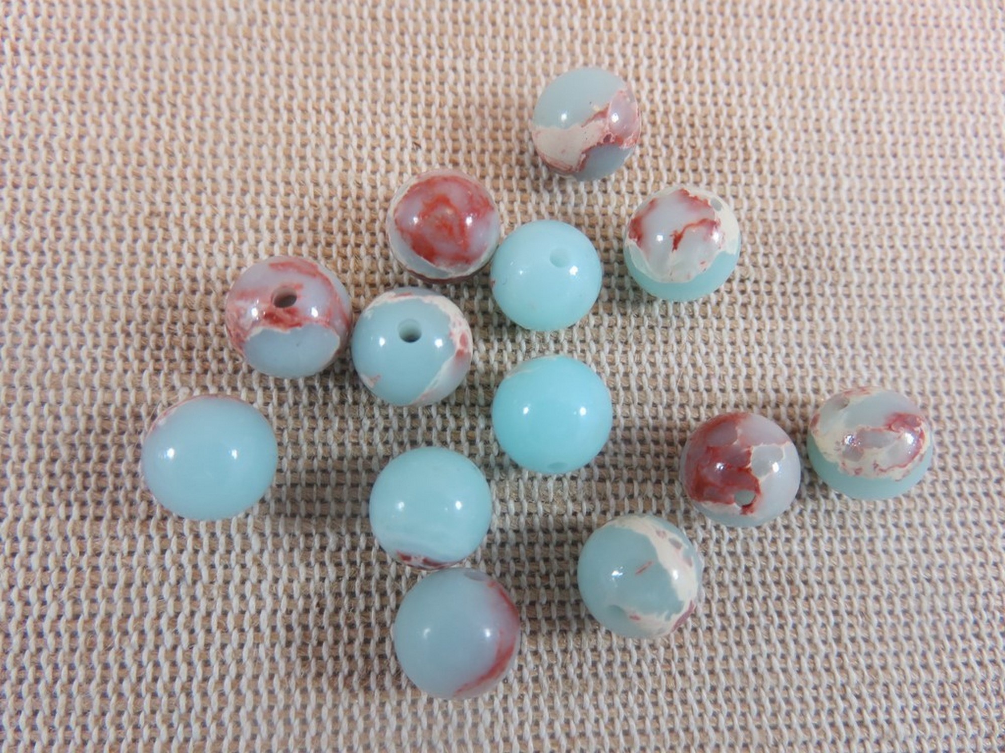 Perles Jaspe 8mm peau de serpent bleu ronde - lot de 10 perles de gemme