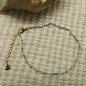 Chaine de cheville perlé bleu – bijoux de plage femme