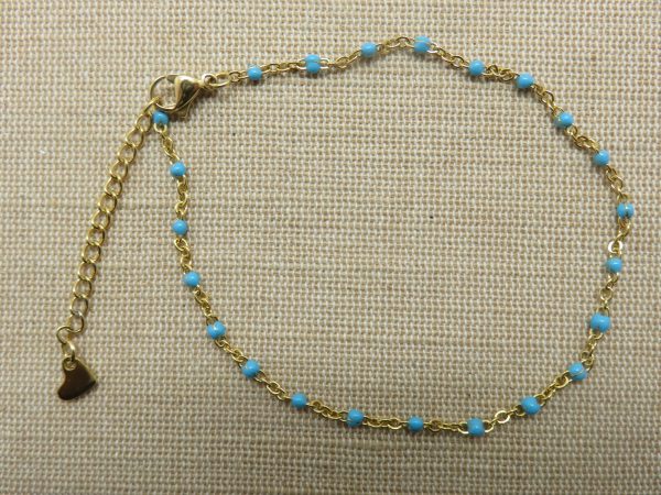 Chaine de cheville perlé bleu - bijoux de plage femme